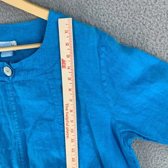 Mosaic‎ USA Top Large Linen Blue Button 3/4 Sleeve Vibrant Lagenlook - Picture 6 of 12